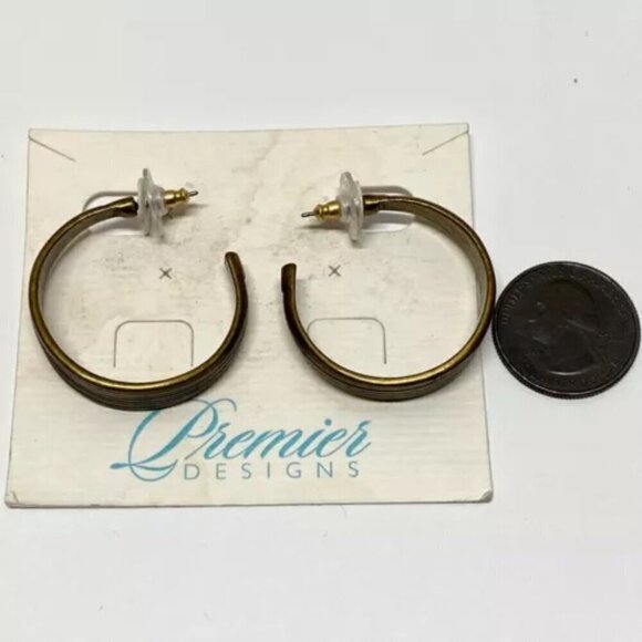 Premier Designs Hoop Earrings Gold Tone Black Paint Stud Post Fashion NWT - Picture 7 of 7